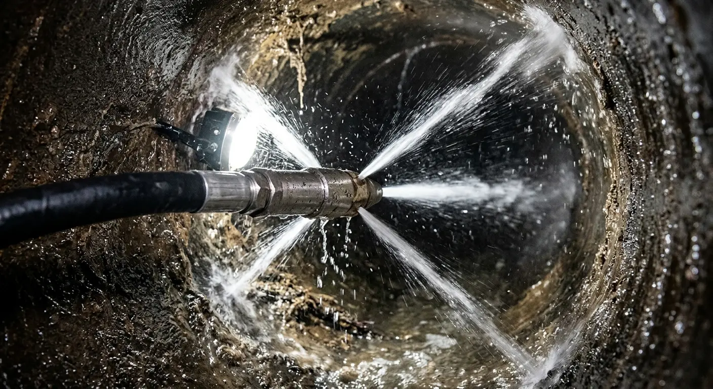 High-pressure hydro jetting nozzle cleaning sewer pipe for Trenchless Sewer Repair in Lynnwood